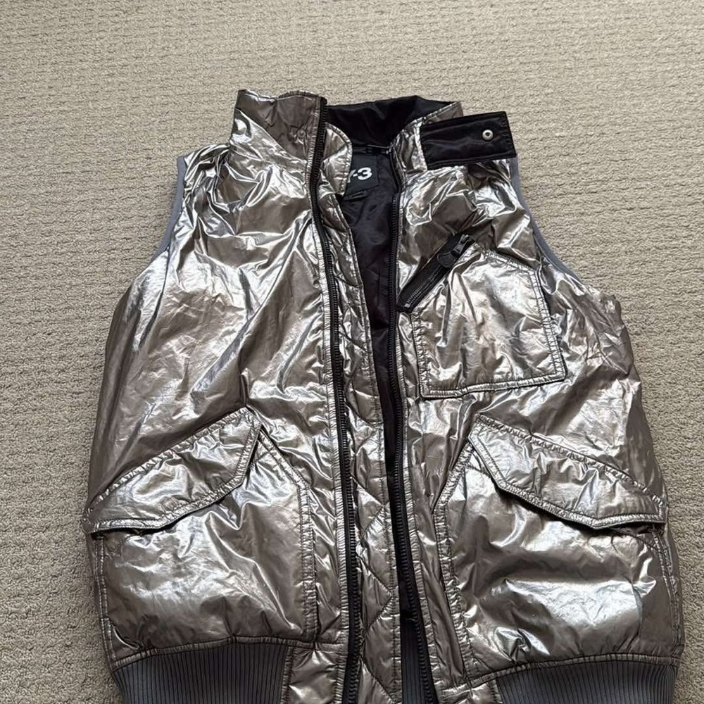 Y-3 Metallic Silver Puffer Vest